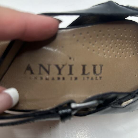 ANYI LU Made in ITALY BlLACK PATENT LEATHER WEDGE SANDAL MADE in ITALY SIZE 41 M - Picture 8 of 16